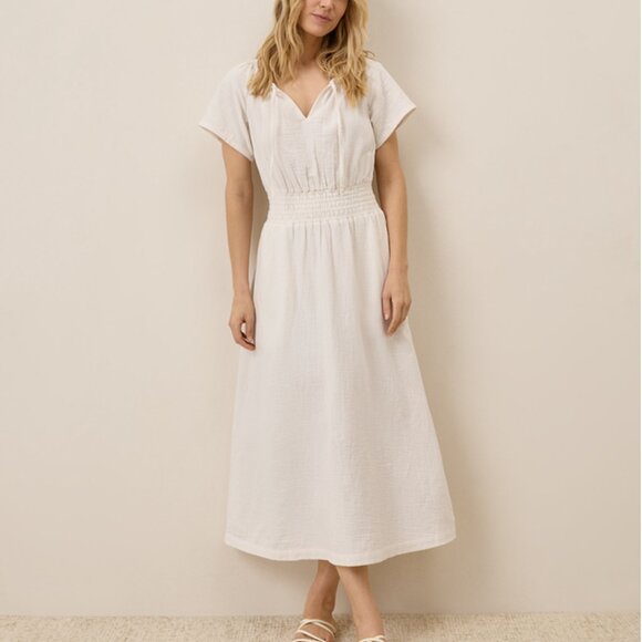 Pact Organic Dresses & Skirts - Pact Organic NWT Coastal Double Gauze Boho Midi Dress, White/Sea Salt, XS